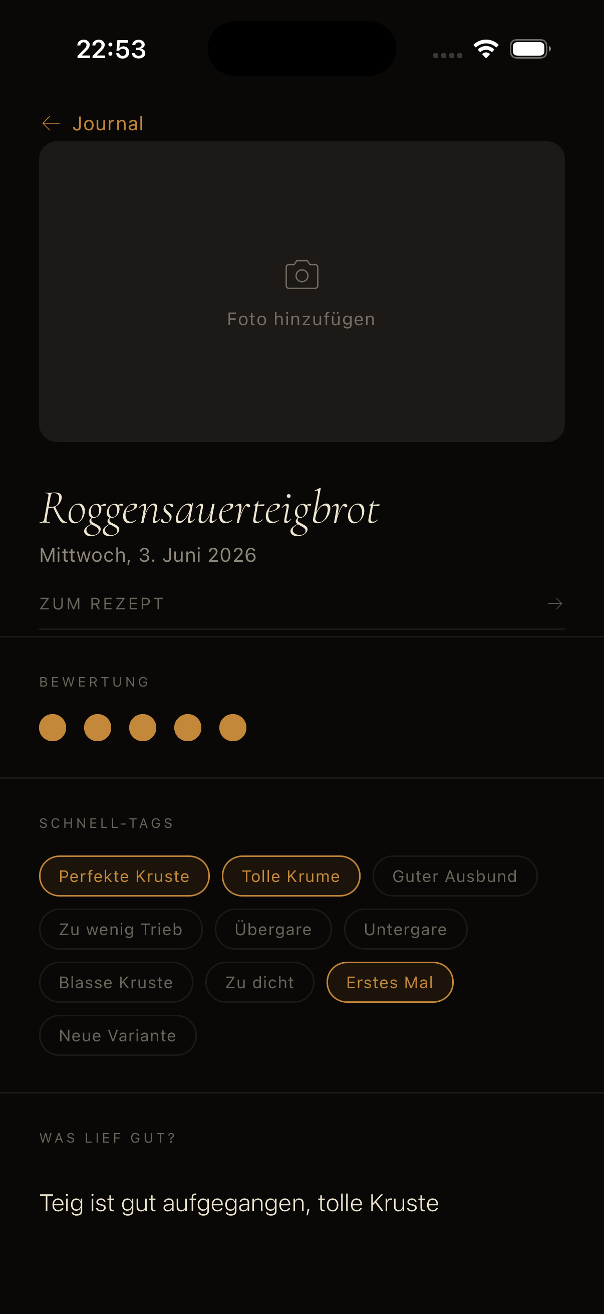 Krume App – Backjournal mit Fotos und Notizen