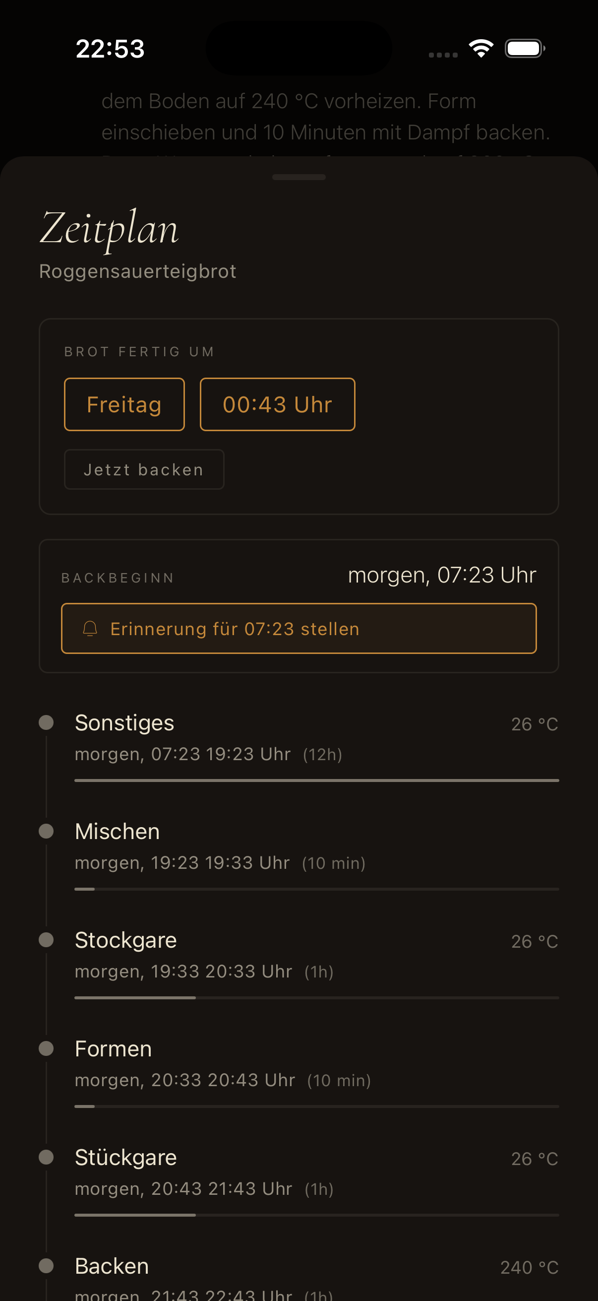 Krume App – Zeitplan-Assistent mit Rückwärtsplanung für Sauerteigbrot